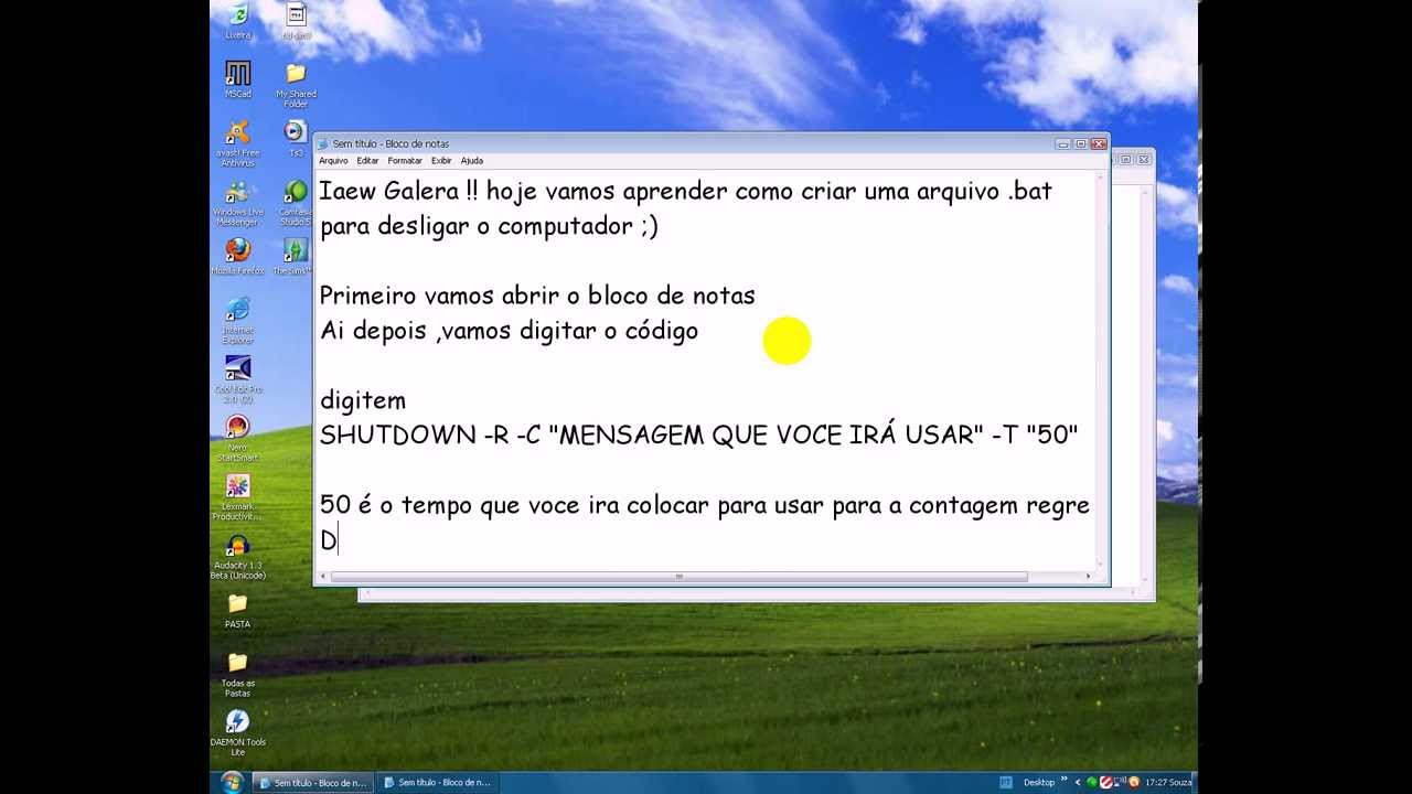 Ficheiro para desligar pc