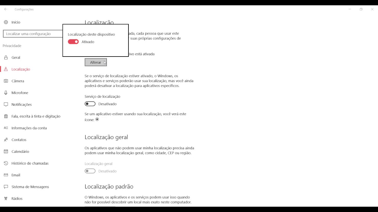 Desligar localização windows 7